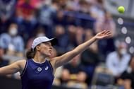 Iga Swiatek serving during the J&T Banka Ostrava Open 2021